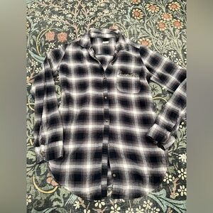 Hollister Plaid Shirt Gray Black Button Up Women’s Size Small